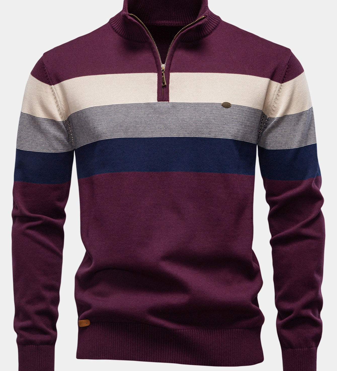 Contrast Stripe Quarter Zip Sweater
