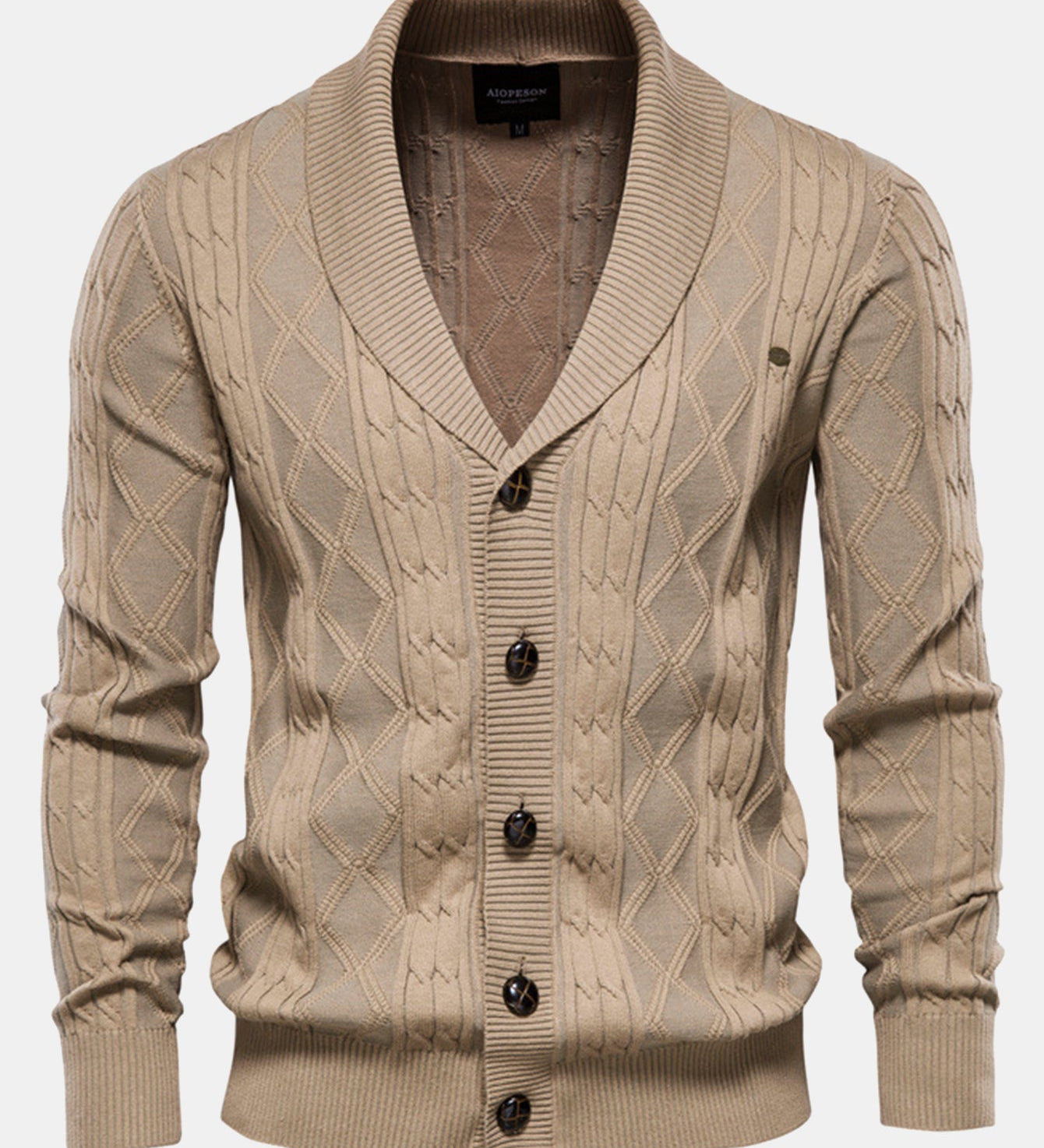 Geometric Jacquard Shawl Collar Cardigan Sweater