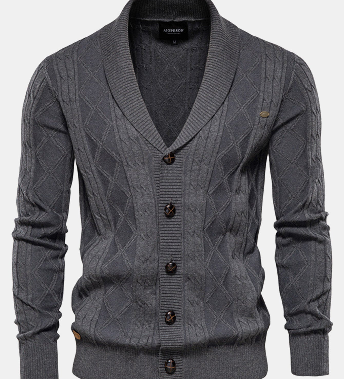 Geometric Jacquard Shawl Collar Cardigan Sweater