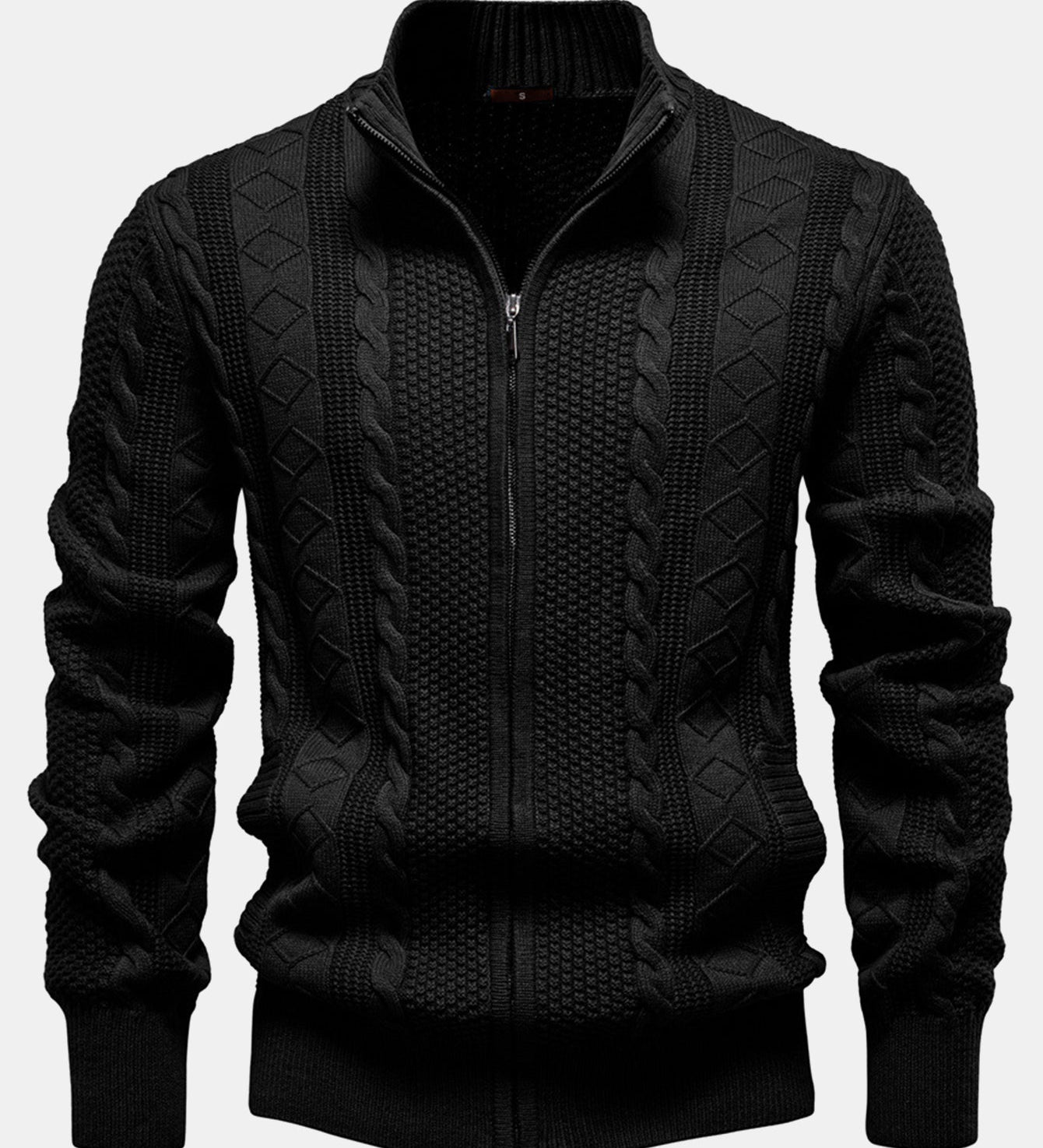 Twist Jacquard Zipper Stand Collar Sweater