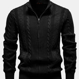 Twist Jacquard Zipper Stand Collar Sweater