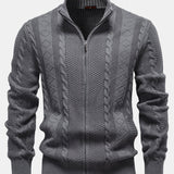 Twist Jacquard Zipper Stand Collar Sweater