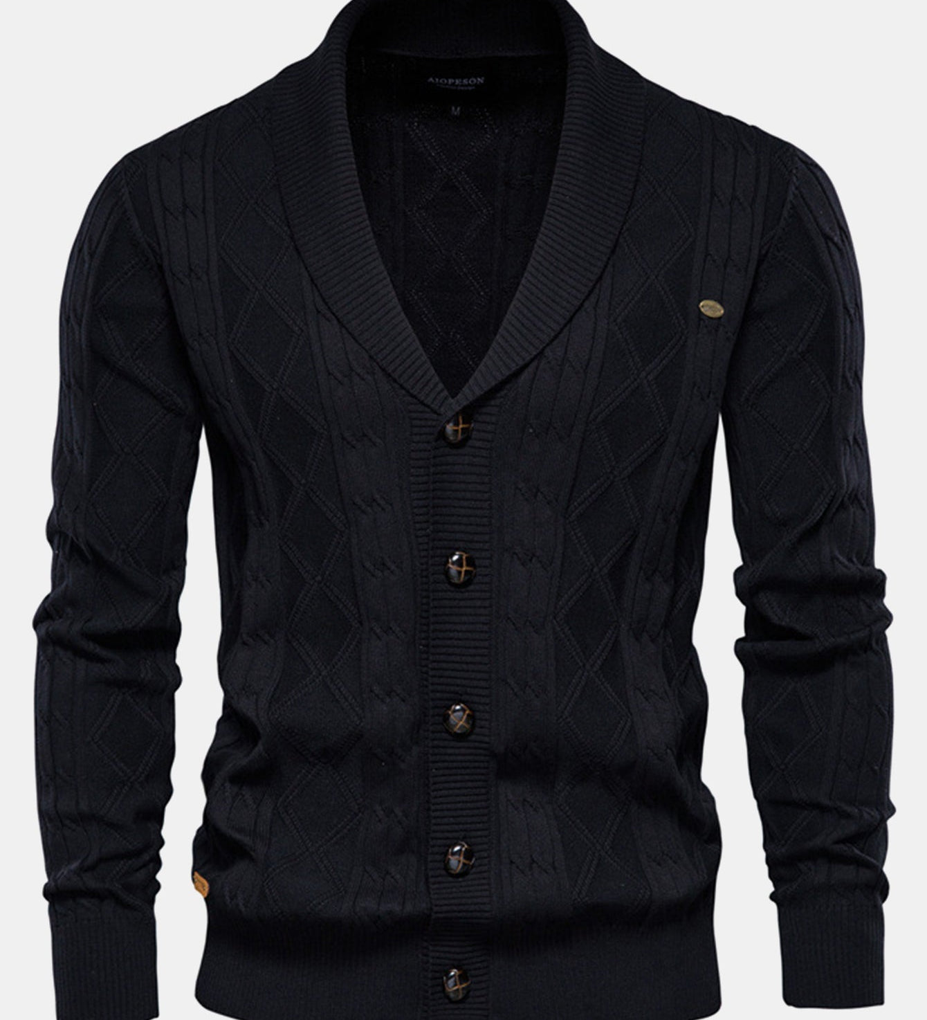 Geometric Jacquard Shawl Collar Cardigan Sweater