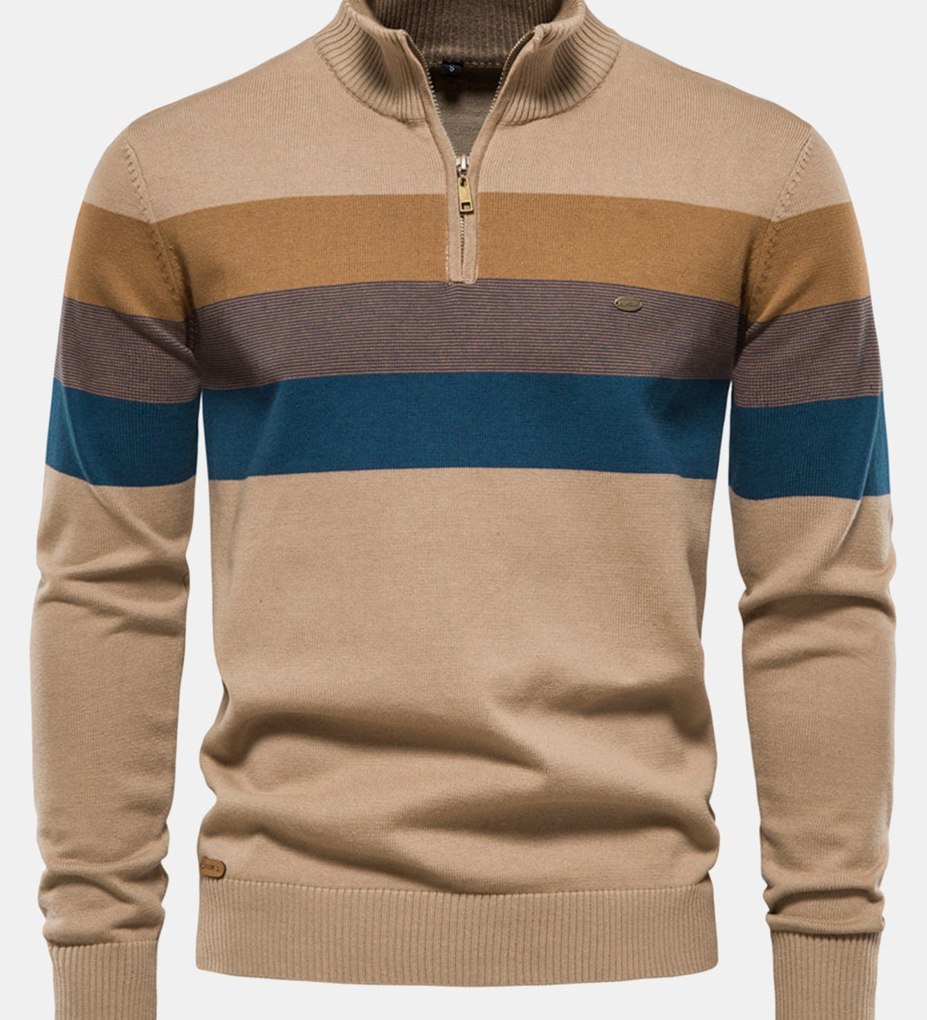 Contrast Stripe Quarter Zip Sweater