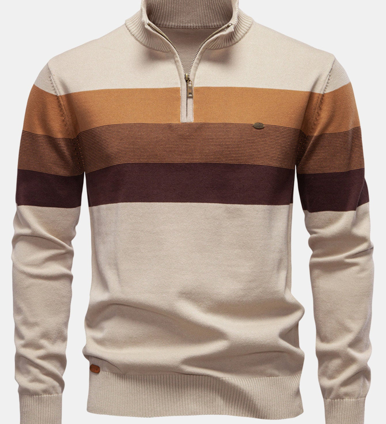 Contrast Stripe Quarter Zip Sweater