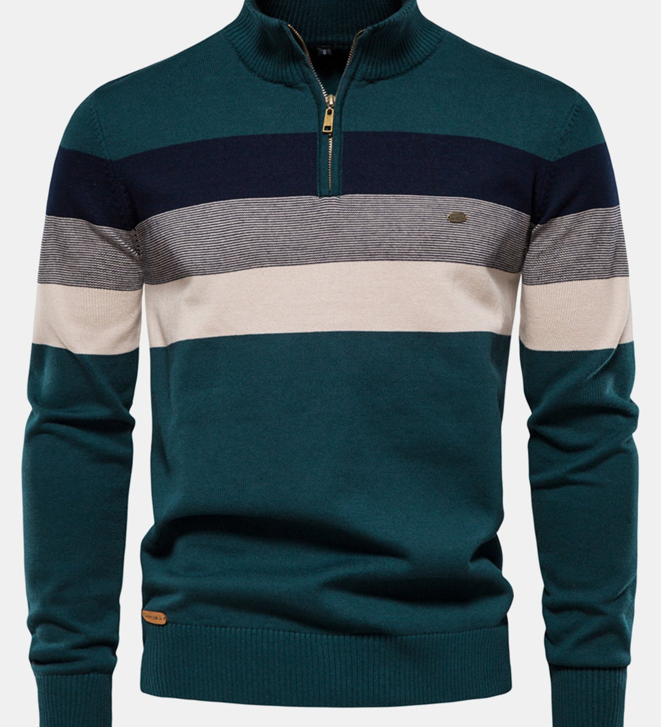Contrast Stripe Quarter Zip Sweater