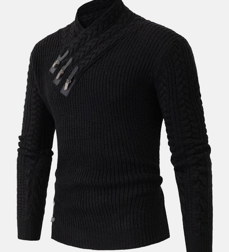 Leather Buckle Turtleneck Sweater
