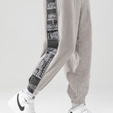 Corduroy Paisley Print Panel Pants