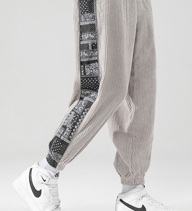 Corduroy Paisley Print Panel Pants
