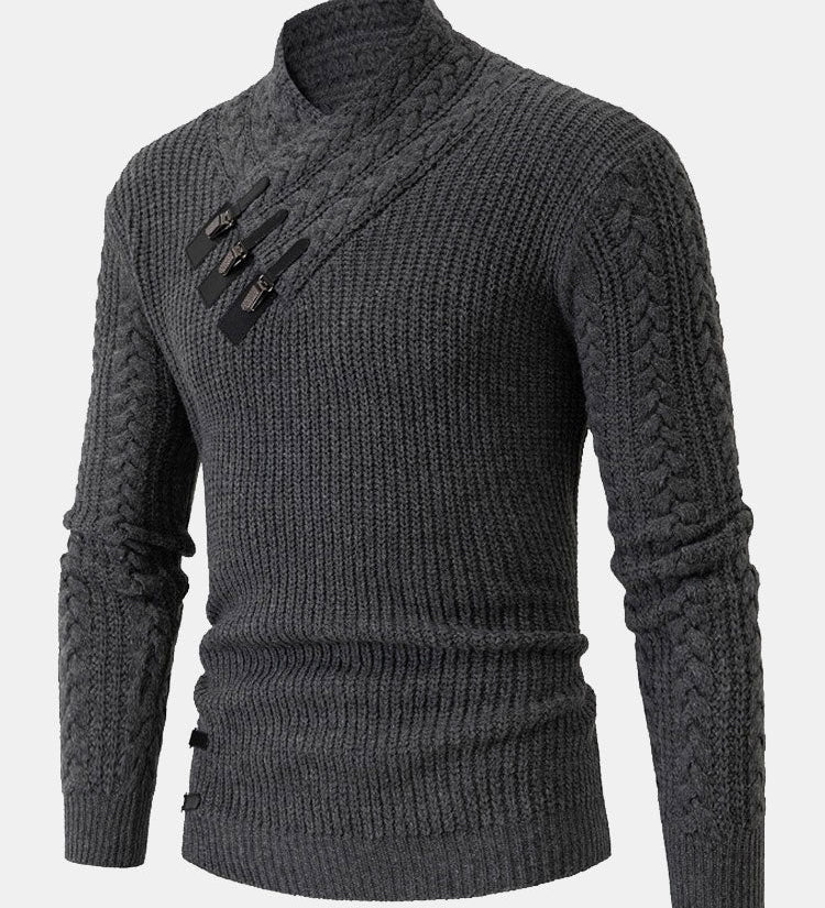 Leather Buckle Turtleneck Sweater
