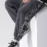 Corduroy Paisley Print Panel Pants