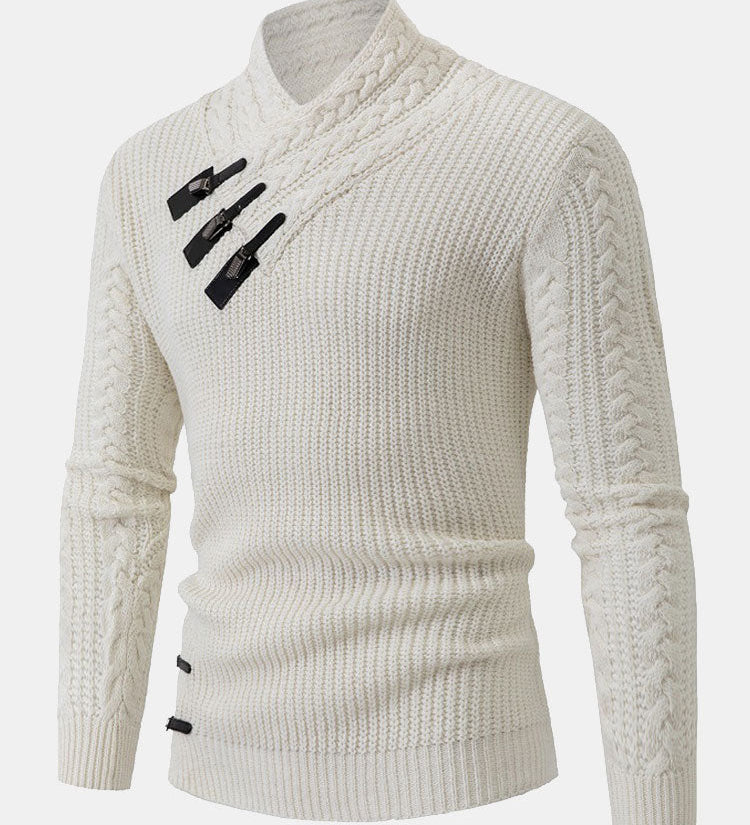 Leather Buckle Turtleneck Sweater