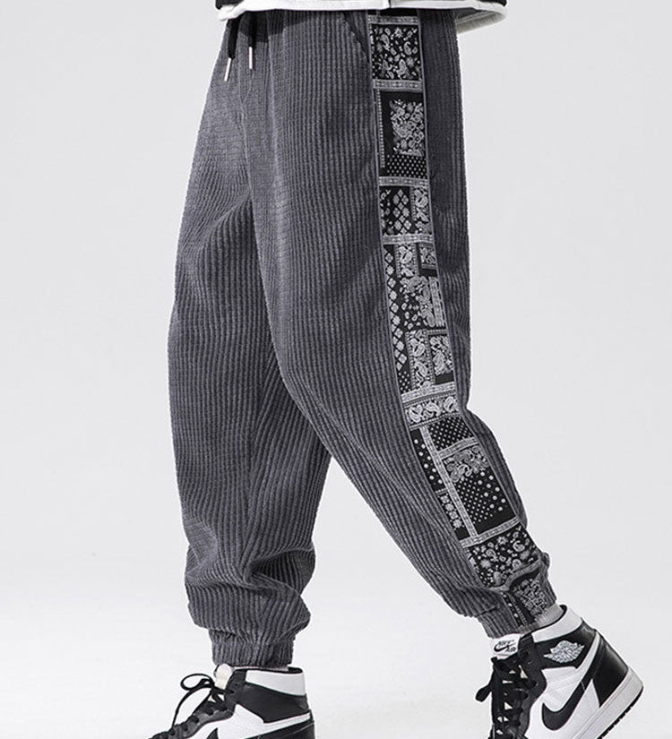 Corduroy Paisley Print Panel Pants