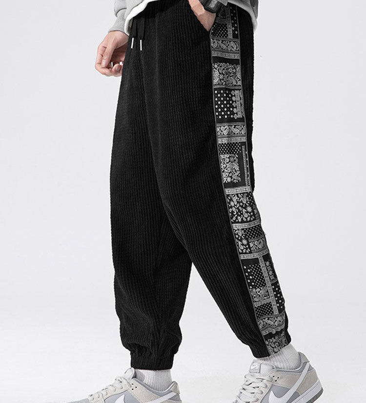 Corduroy Paisley Print Panel Pants