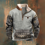Daniel | Grey Patterned Half-Zip Sweatshirt