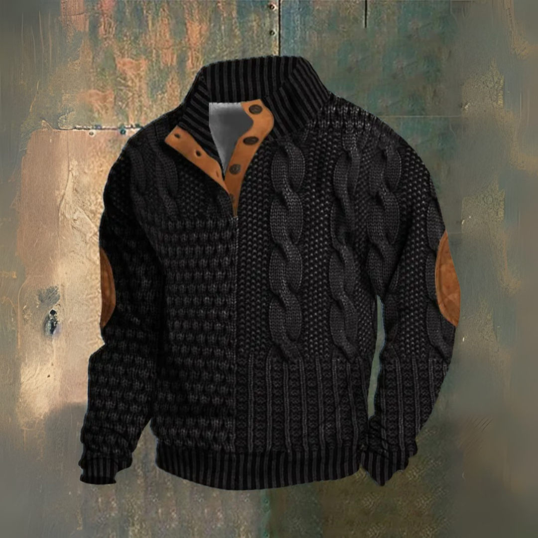 Elliot | Navy Cable-Knit High-Collar Jumper