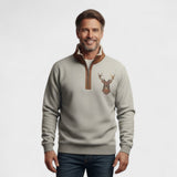 Laurence | Brown Deer-Motif Half-Zip Sweatshirt