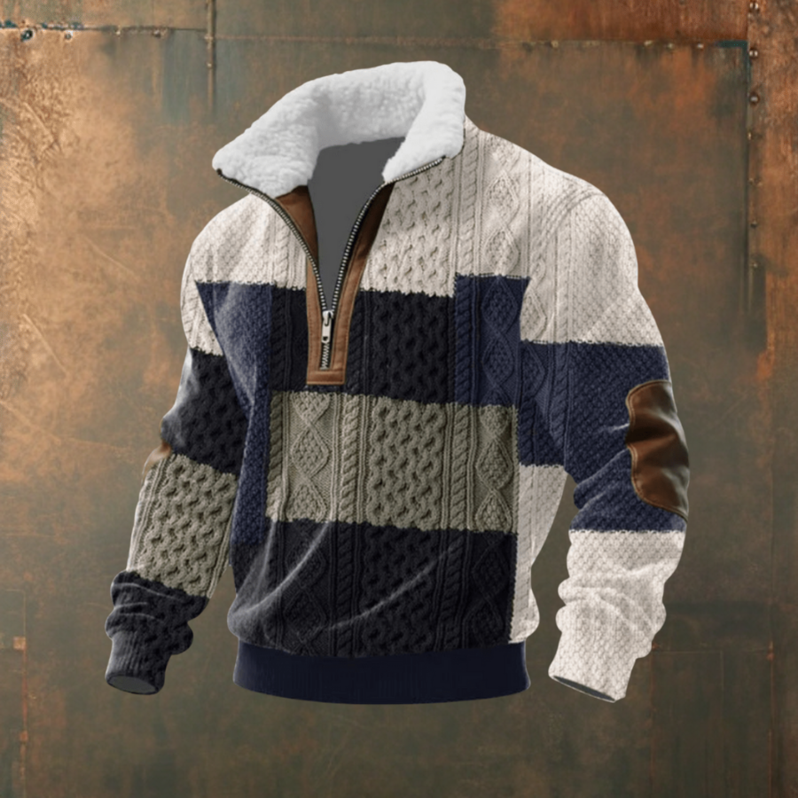 Marcus | Grey Contrast-Yoke Half-Zip Jumper