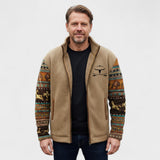 Matthew | Tan Pattern-Sleeve Fleece Jacket