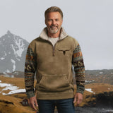 Martin | Brown Pattern-Sleeve Half-Zip Sweatshirt