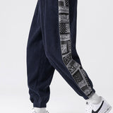 Corduroy Paisley Print Panel Pants