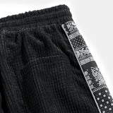 Corduroy Paisley Print Panel Pants