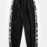 Corduroy Paisley Print Panel Pants