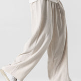 Linen And Cotton Blend Relax Fit Wide Leg Pants