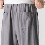Linen And Cotton Blend Relax Fit Wide Leg Pants