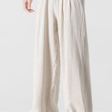 Linen And Cotton Blend Relax Fit Wide Leg Pants