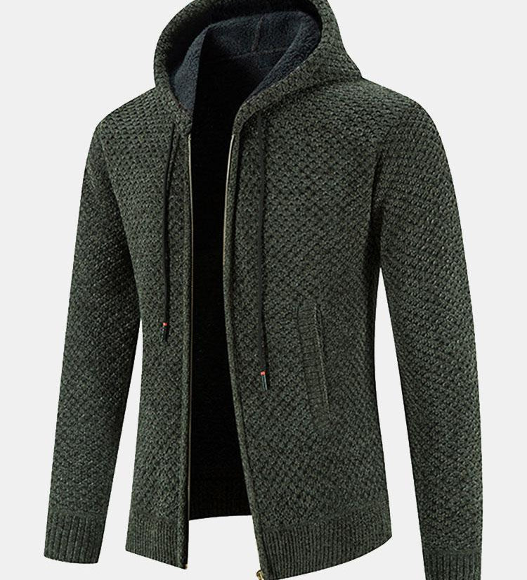 Teddy Lined Textured Hooded Sweater