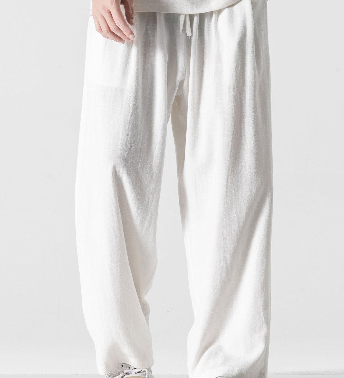 Linen And Cotton Blend Relax Fit Wide Leg Pants