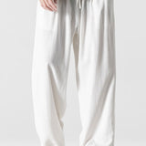 Linen And Cotton Blend Relax Fit Wide Leg Pants
