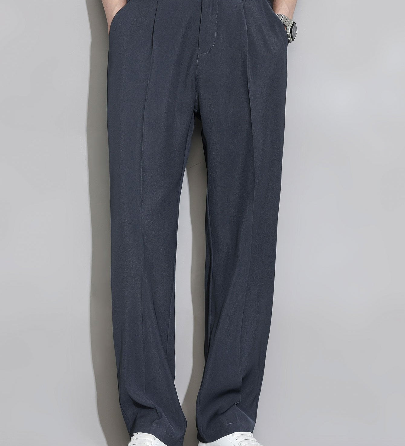 Relax Fit Elastic Waist Straight Leg Trousers
