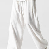 Linen And Cotton Blend Relax Fit Wide Leg Pants