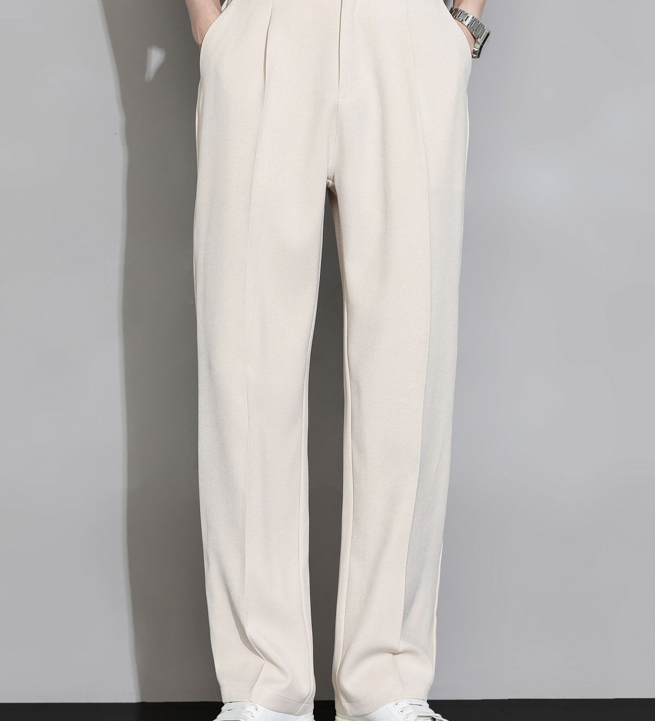 Relax Fit Elastic Waist Straight Leg Trousers