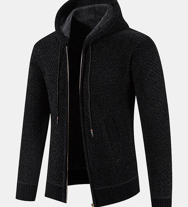 Teddy Lined Textured Hooded Sweater