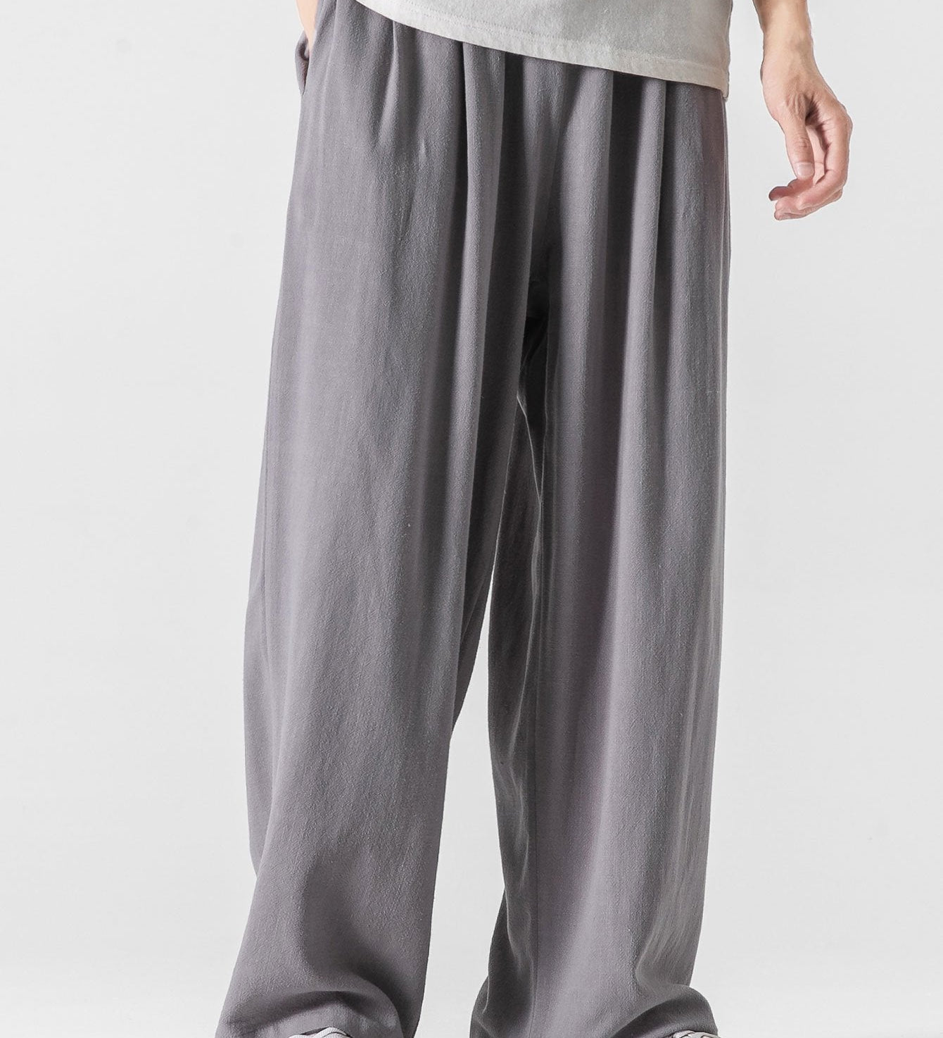 Linen And Cotton Blend Relax Fit Wide Leg Pants