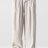 Linen And Cotton Blend Relax Fit Wide Leg Pants