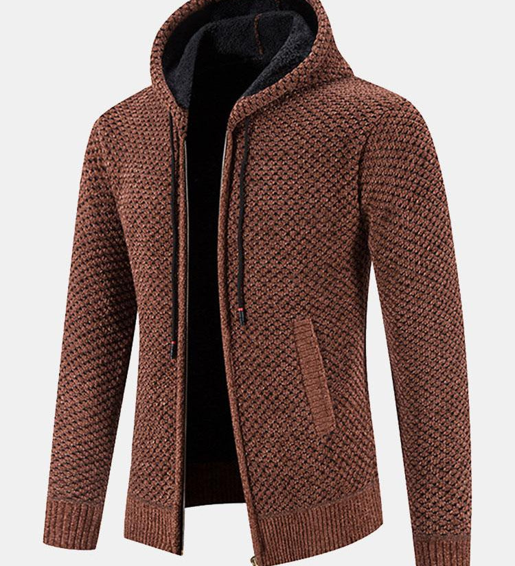 Teddy Lined Textured Hooded Sweater