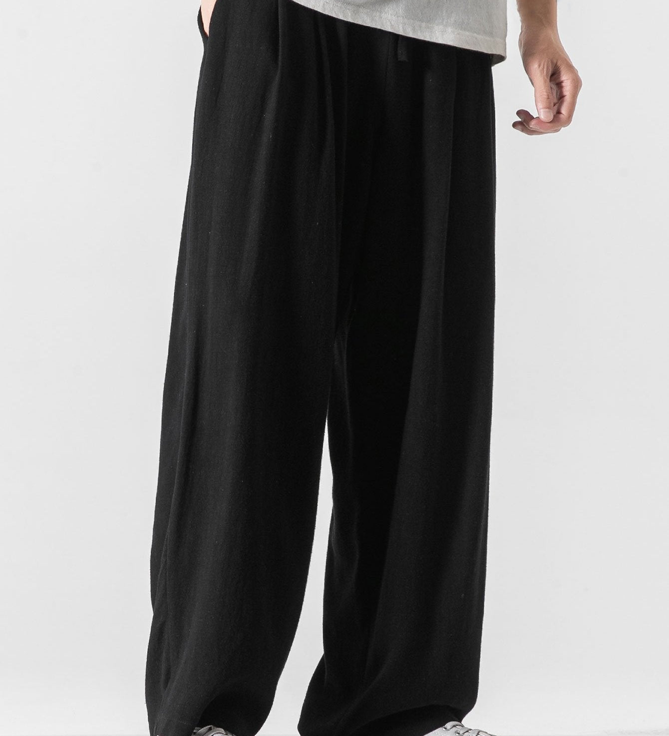 Linen And Cotton Blend Relax Fit Wide Leg Pants