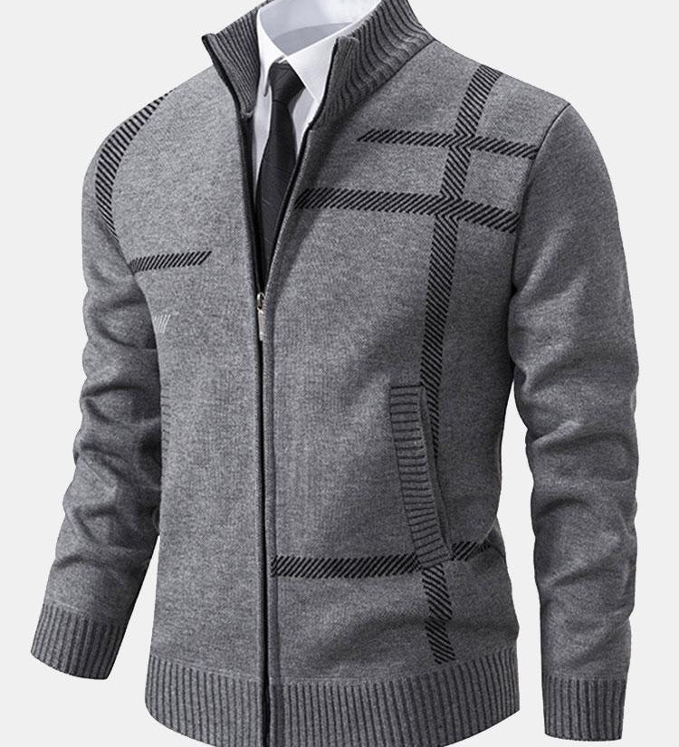 Striped Pattern Zip Sweater