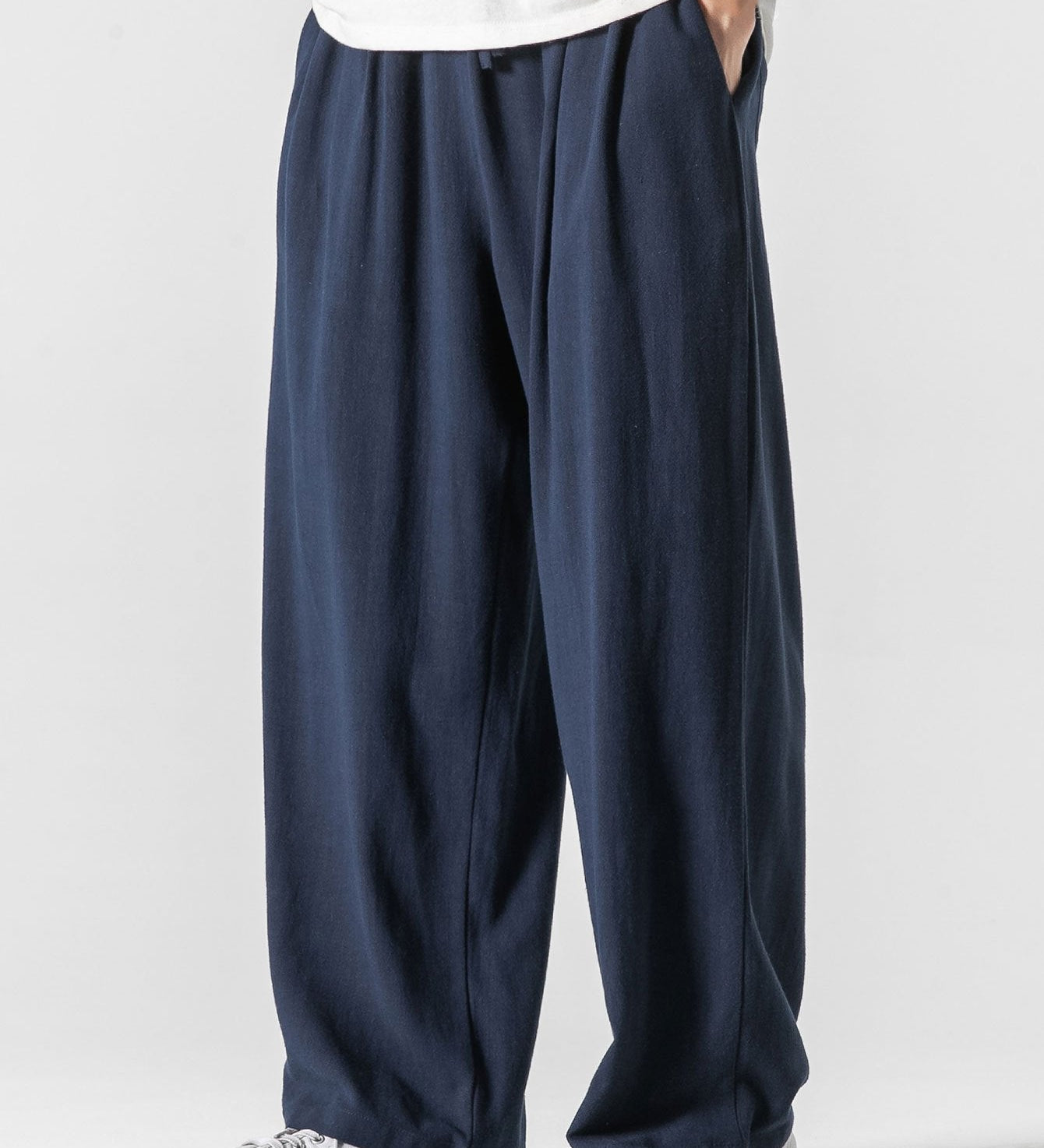 Linen And Cotton Blend Relax Fit Wide Leg Pants